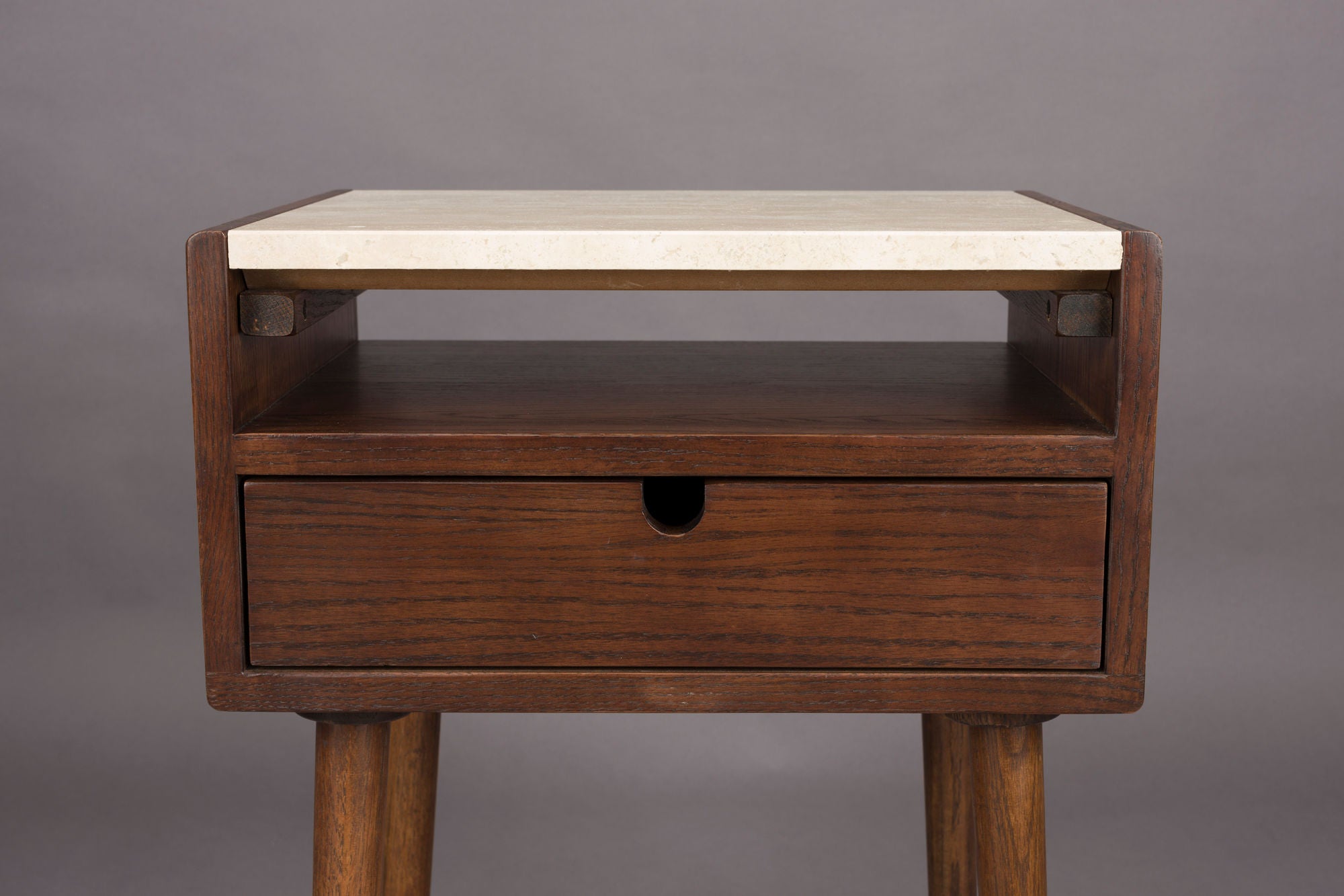 Dutchbone Arda Brown Wood & Travertine Bedside Table